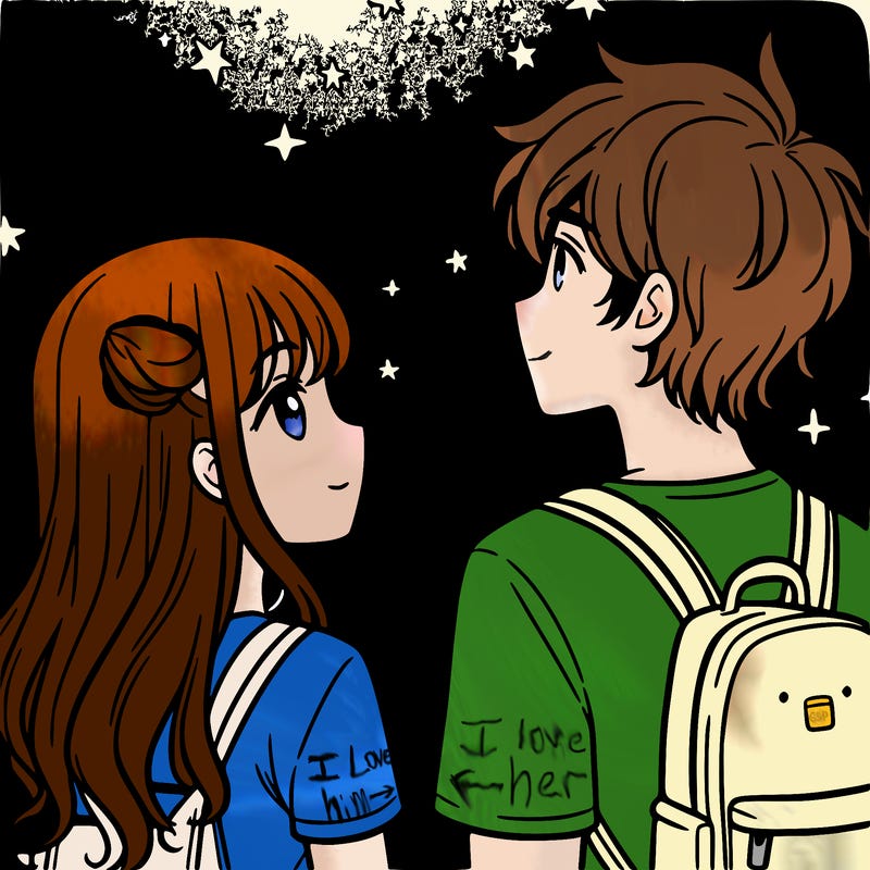 a girl and a guy looking at the night sky