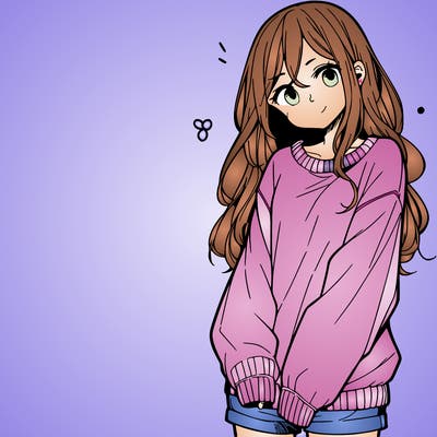 manga teen girl  in a sweater and baggy pants