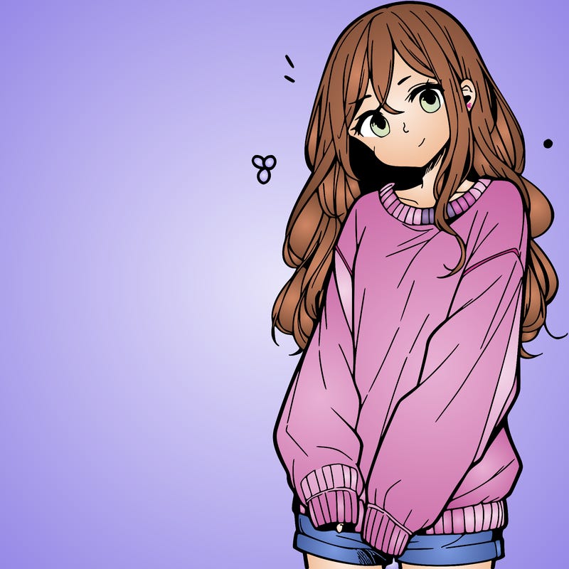 manga teen girl  in a sweater and baggy pants