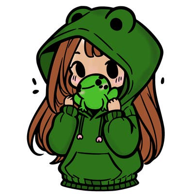 a girl holding a froggy hoodie