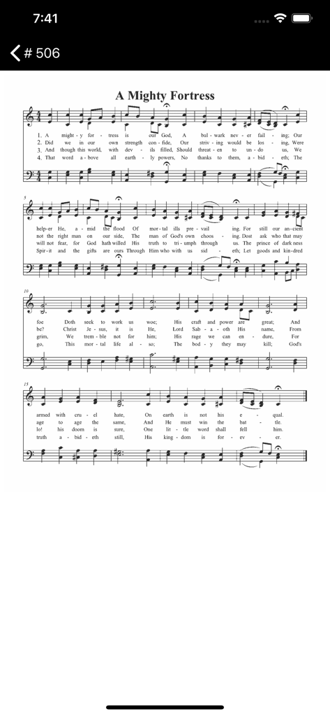 Adventist hymnal - Sheet music for the hymn A Mighty Fortress in the Adventist Hymnal app