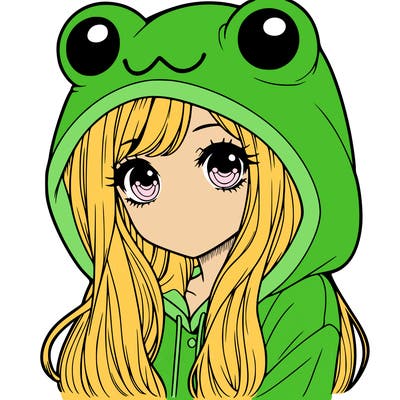 a pretty girl wearing a frog hoodie portrait with long hair