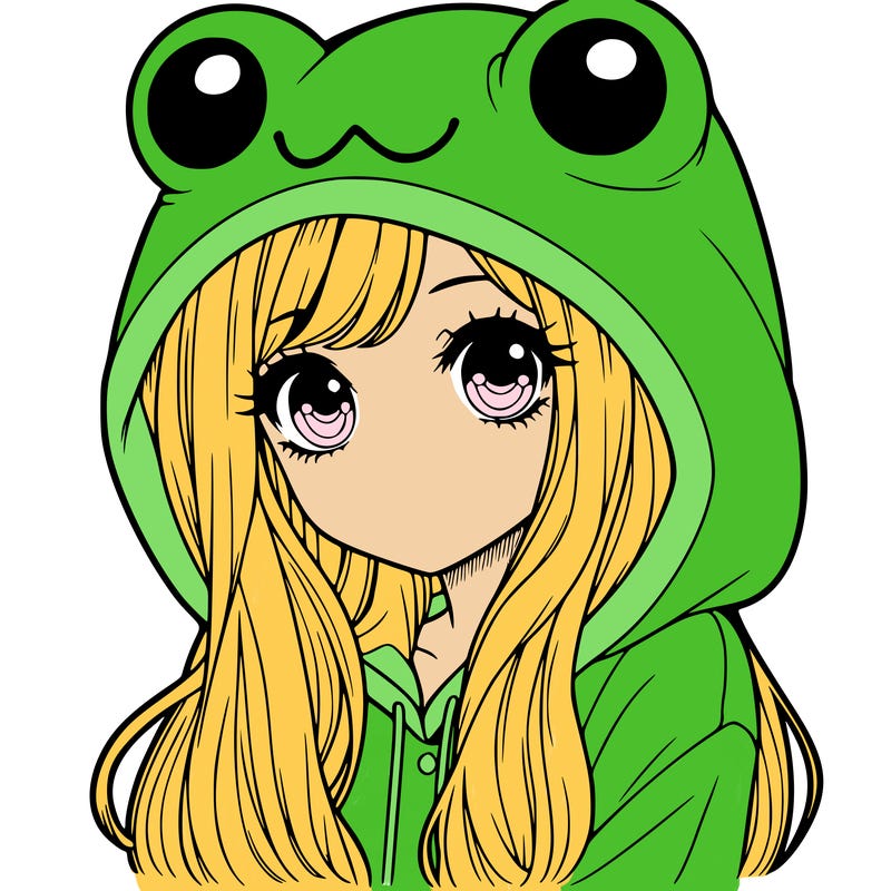 a pretty girl wearing a frog hoodie portrait with long hair