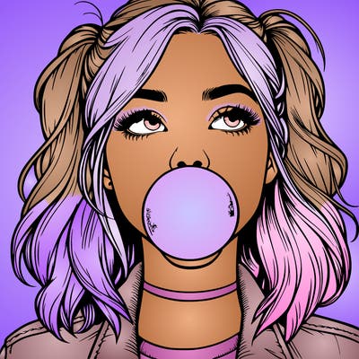 realististic girl blowing bubble -gum