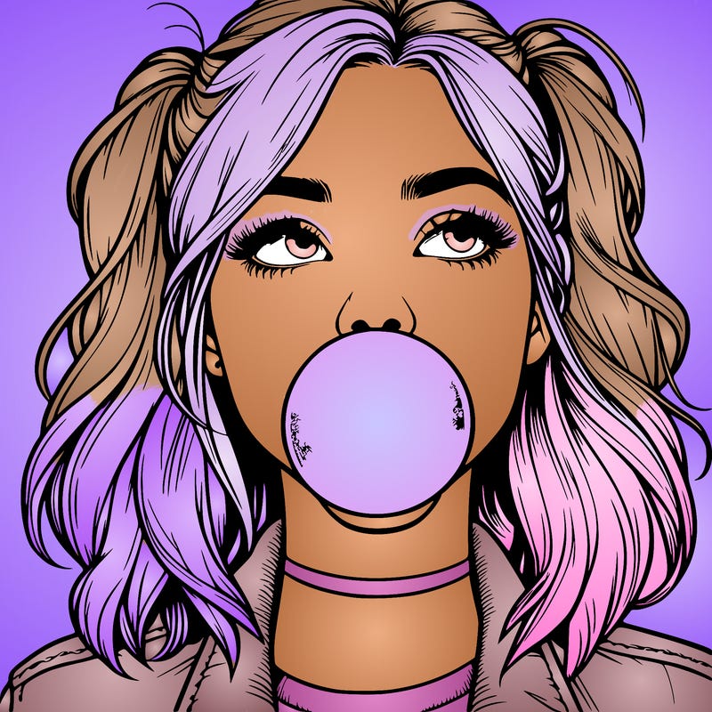 realististic girl blowing bubble -gum