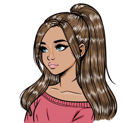 realistic girl with a high ponytail