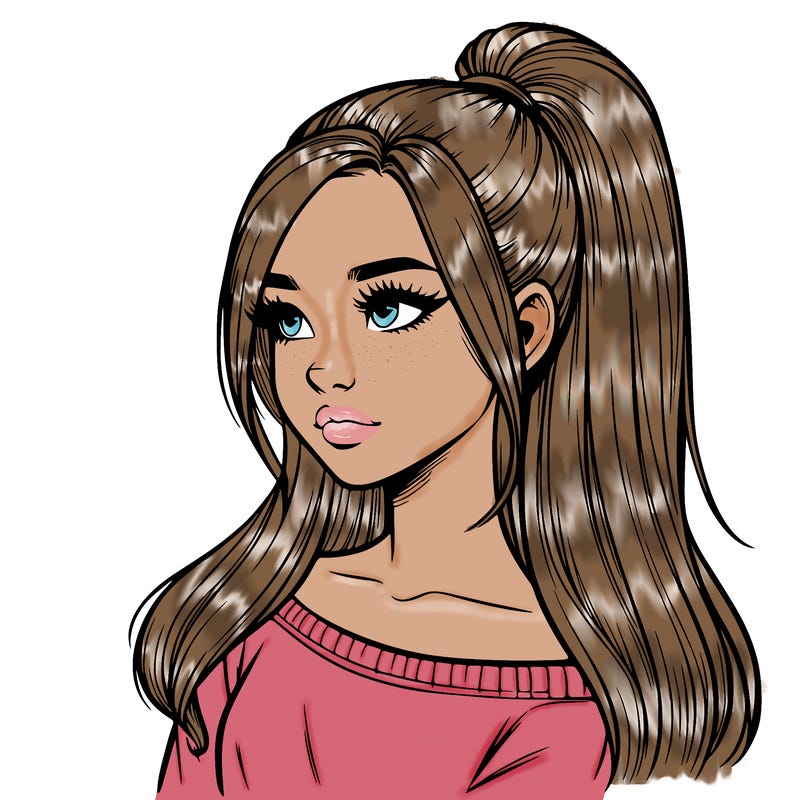 realistic girl with a high ponytail