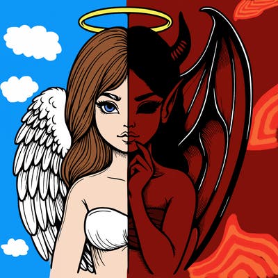 realistic angel half demon