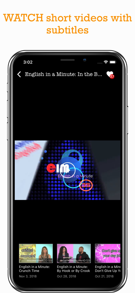 Learn American English Podcast - Smartphone screen showing short English language video lessons with subtitles