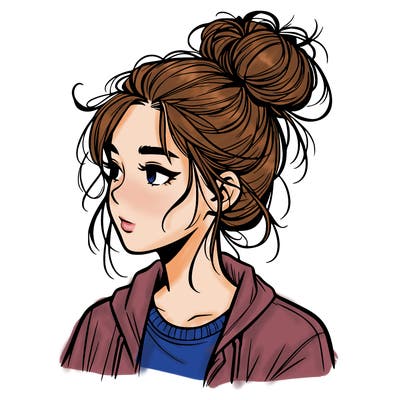 realistic teenage girl with a messy bun