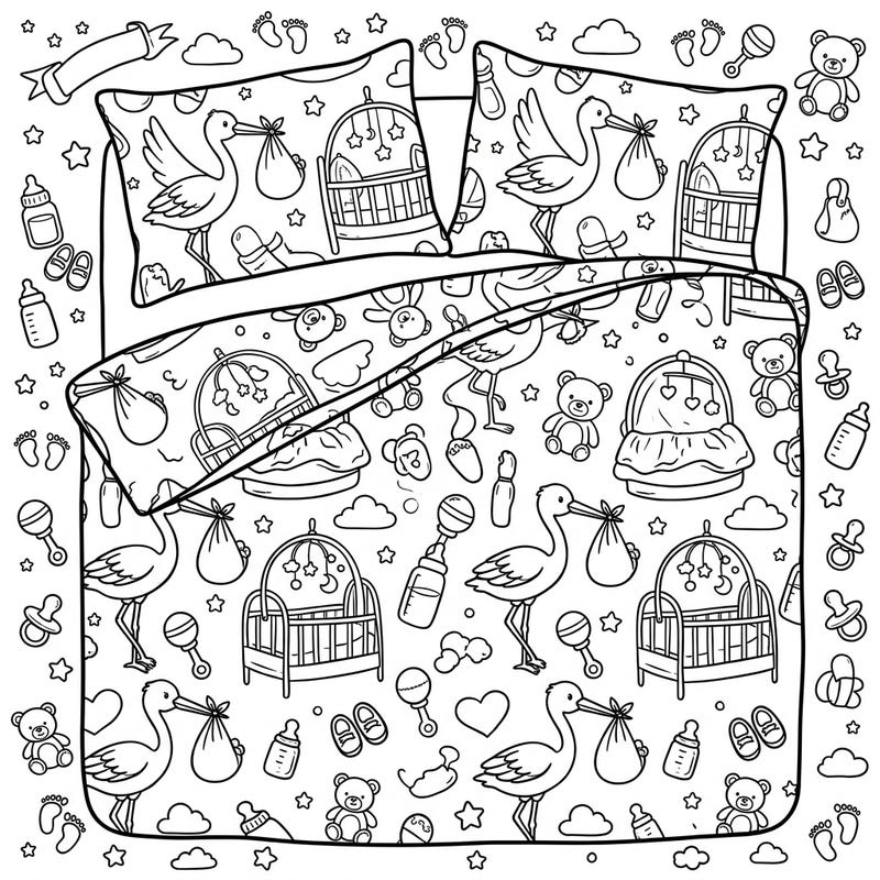 Prepare for the arrival of a little one with this charming baby shower-themed duvet covers coloring page. Adorned with storks, cribs, and tiny treasures, it offers a delightful way to celebrate.