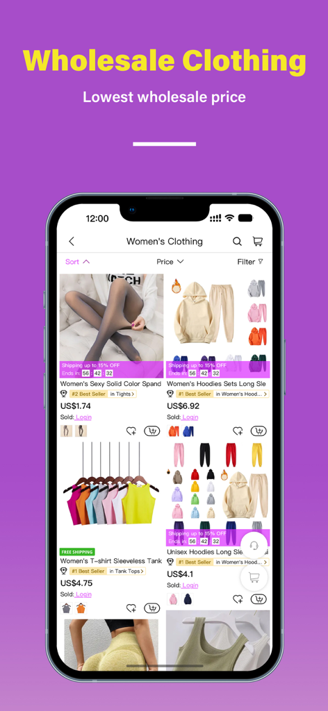 Nihaojewelry-Wholesale Online - Nihaojewelry mobile app interface showing women clothing products at wholesale prices