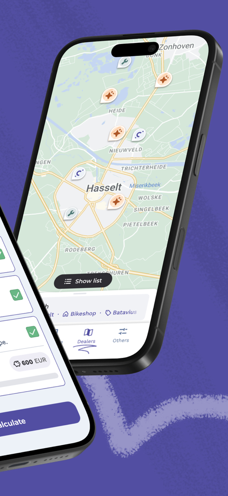 My.Cyclis - My.Cyclis app map showing bike dealer and service locations