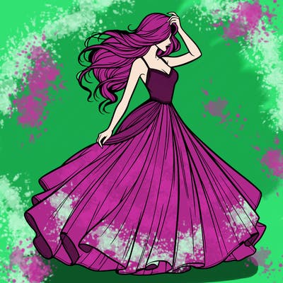 realistic woman with dress flowing in the wind