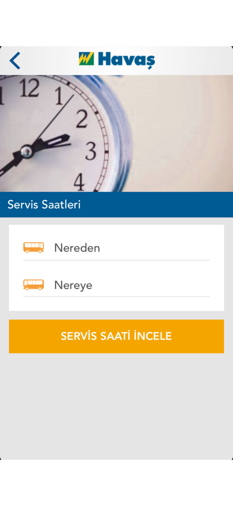 Havas Mobile app interface for checking airport shuttle service hours