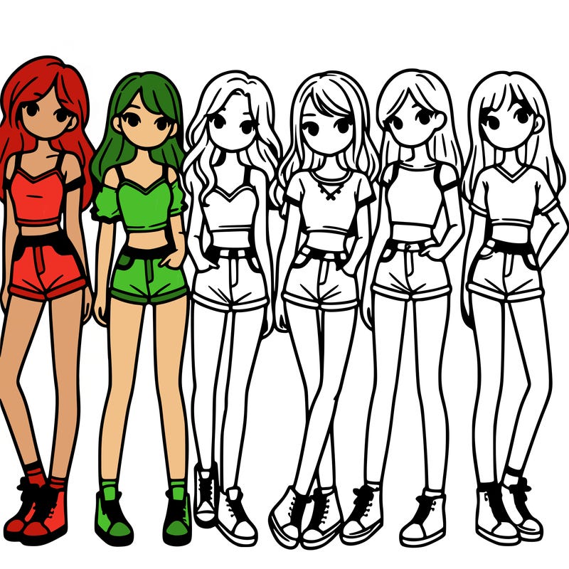 a group of girls wearing crop tops and shorts