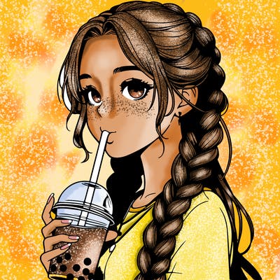 realistic girl with braided hair drinking boba