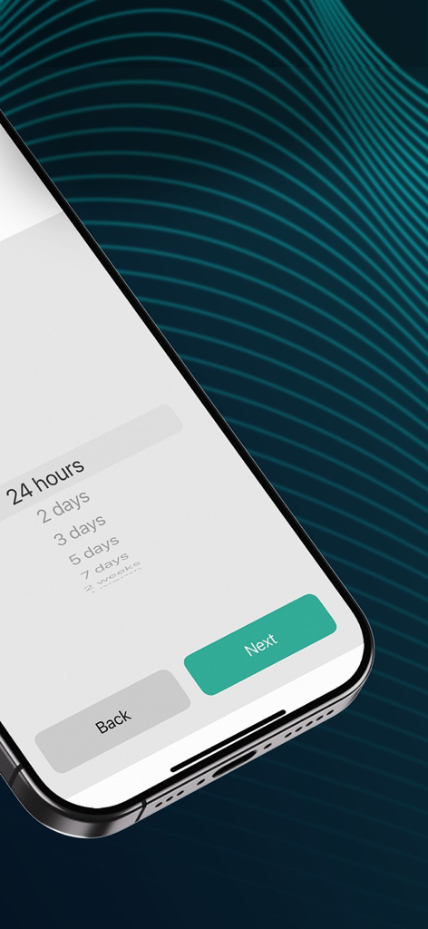 A smartphone screen showing the BetBlocker app where users can select the duration for their gambling block ranging from 24 hours to several days.