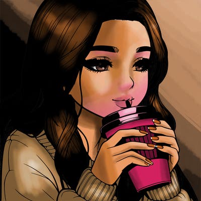realistic girl drinking coffee
