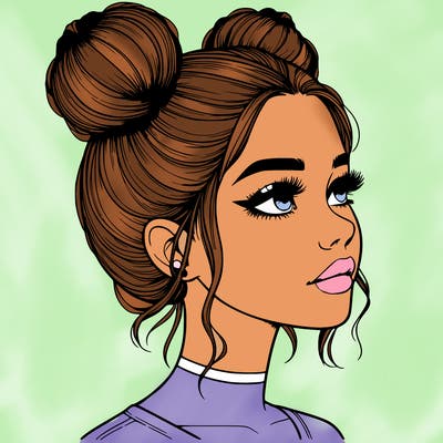 realistic girl with buns on the top of her head