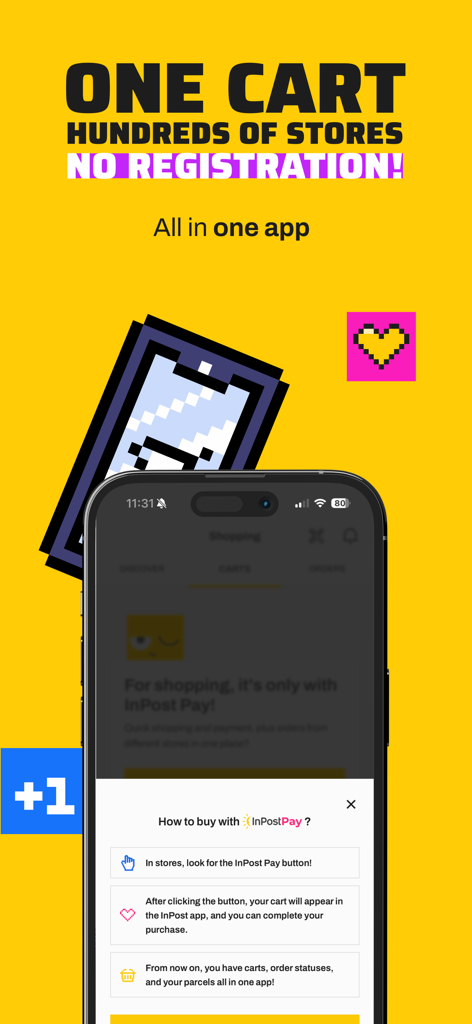 InPost Mobile - A screenshot of the InPost Mobile app explaining how to shop at multiple stores using InPost Pay.