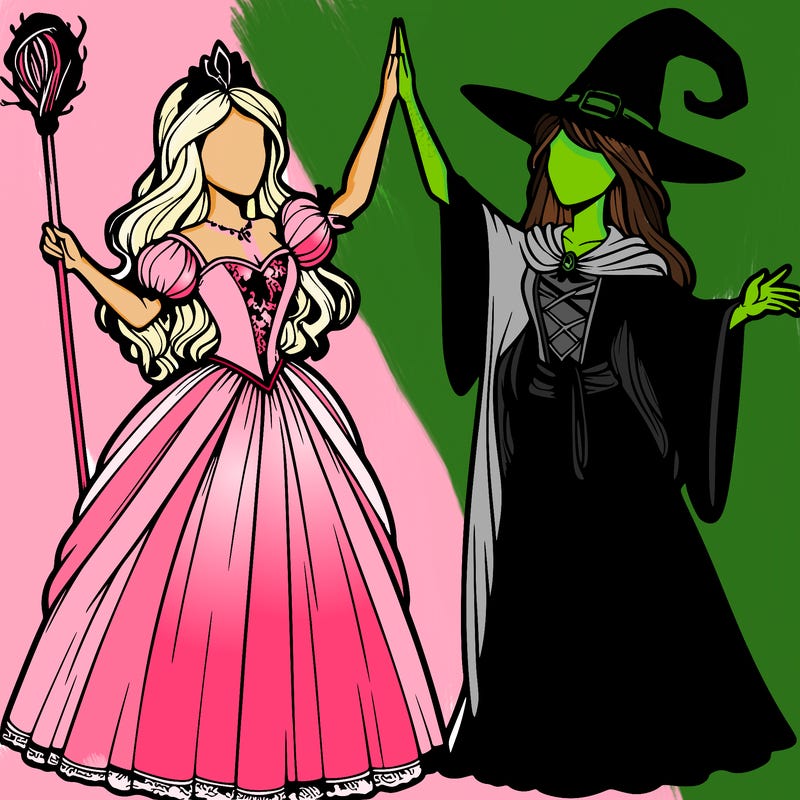 detailed realistic split of a princess and a witch