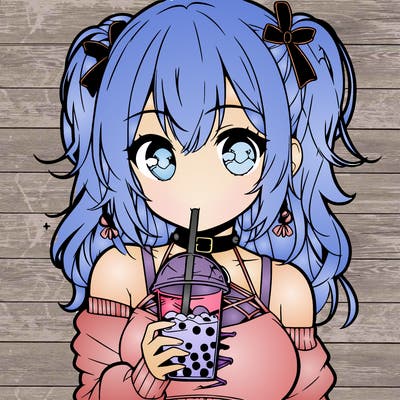 an anime girl drinking boba