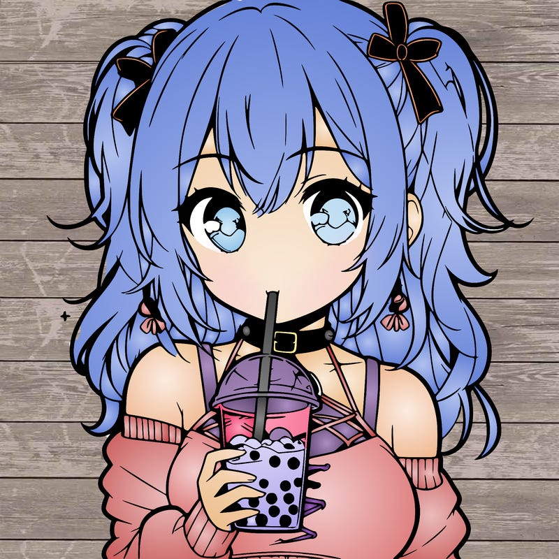 an anime girl drinking boba