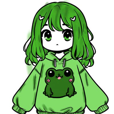 girl wearing frogging sweatshirt