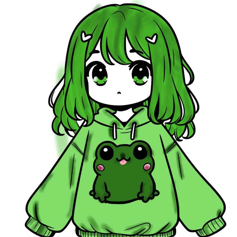girl wearing frogging sweatshirt