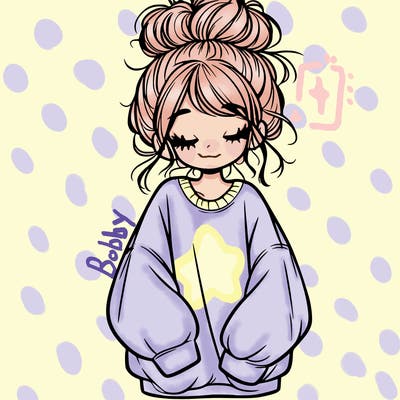 girl with baggy sweatshirt and messy bun