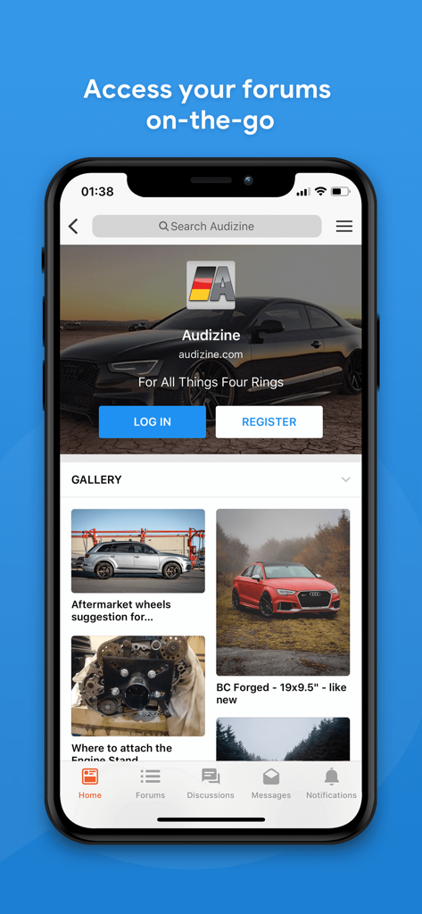 Tapatalk - 200,000+ Forums - Smartphone mostrando el foro automotriz Audizine en la aplicación Tapatalk