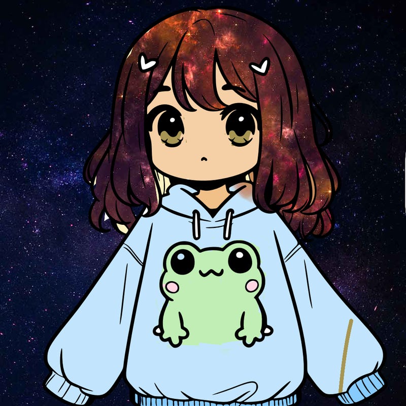 girl wearing frogging sweatshirt