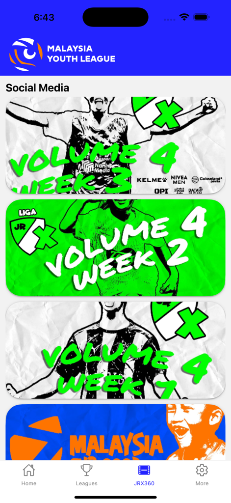 Malaysia Youth League - Malaysia Youth League app social media section showing sports event banners and weekly updates