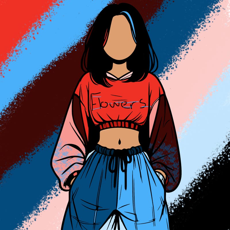realistic girl faceless with baggy pants and a crop top
