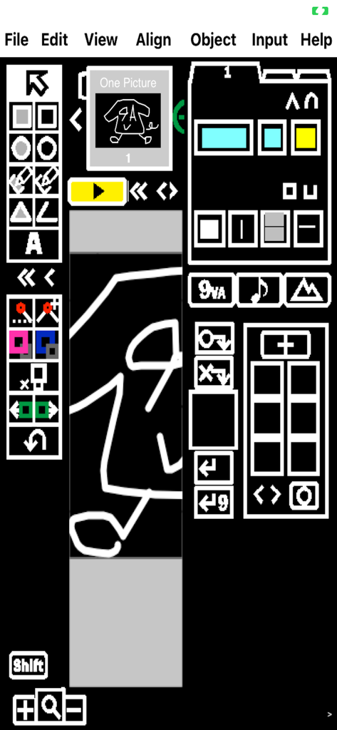 9VAePro - Oberfläche der 9VAePro 2D-Vektor-Animations-App, die Zeichenwerkzeuge und einen Bildschirm zur Charaktererstellung zeigt