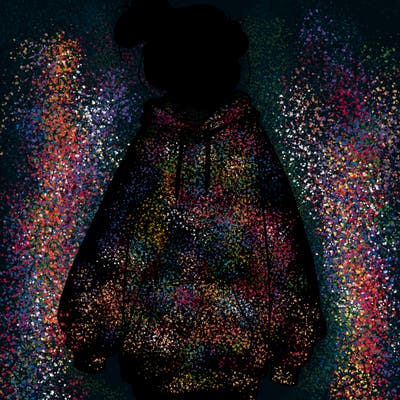 realistic girl with a oversized sweatshirt on and a bun