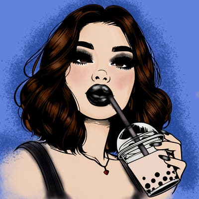 realistic girl with glossy lips holding boba