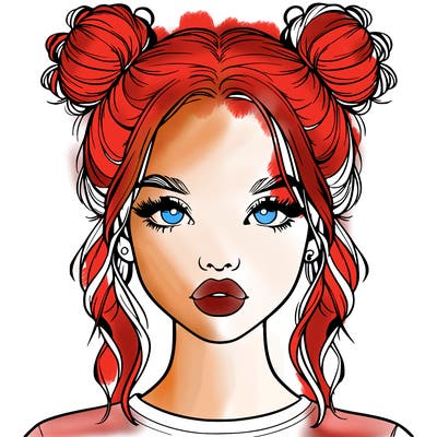 realistic girl with two buns in hair and lips