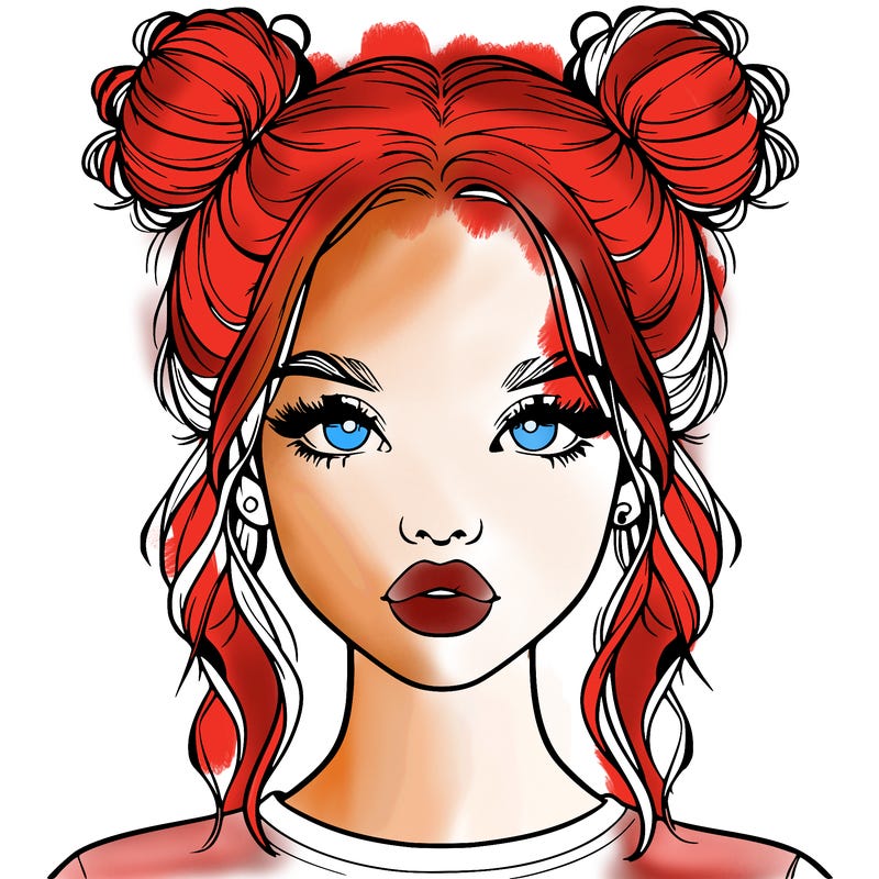 realistic girl with two buns in hair and lips