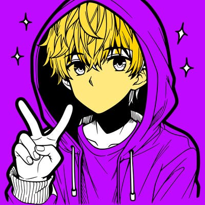 teenage manga boy in a hoodie, doing ✌