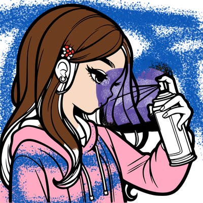 a realistic girl spray painting