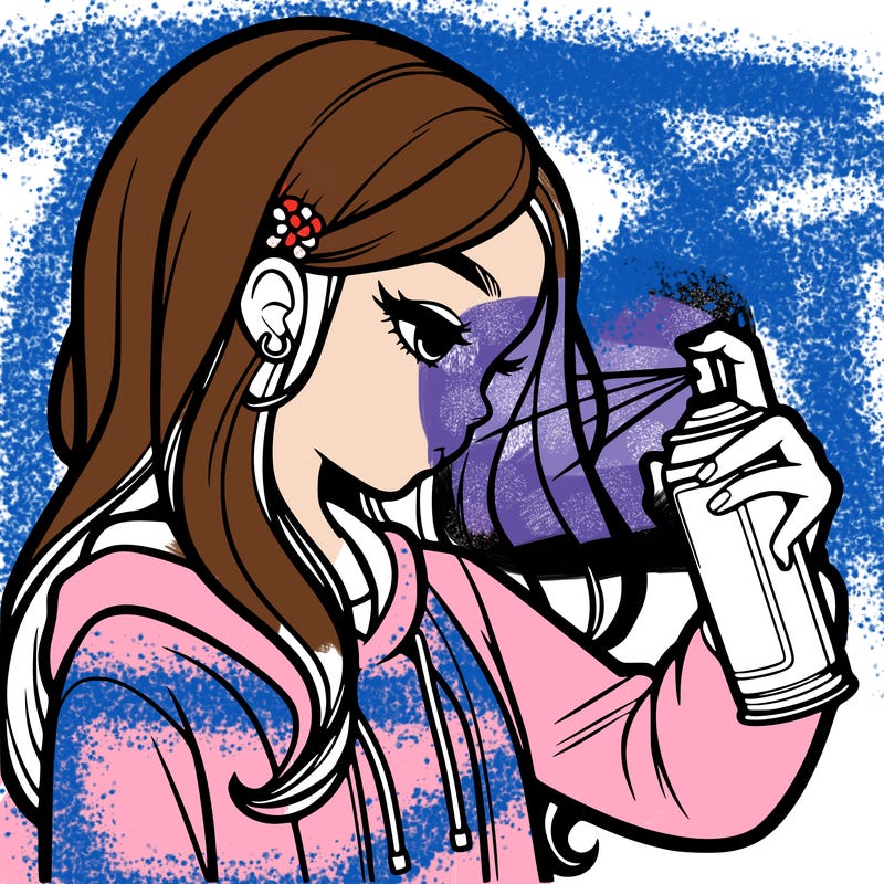 a realistic girl spray painting