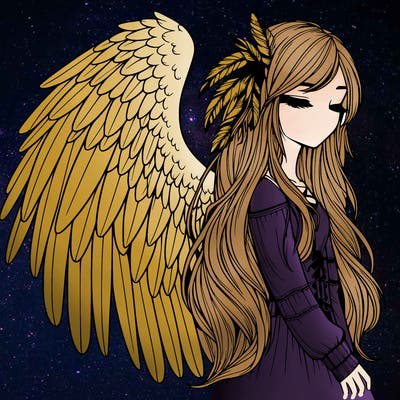 realistic girl with bird wings and some feathers in her hair