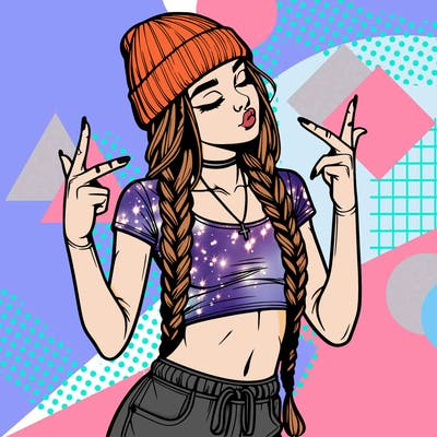 realistic teenage girl with braids and a beanie and crop top doing 🫶🏼