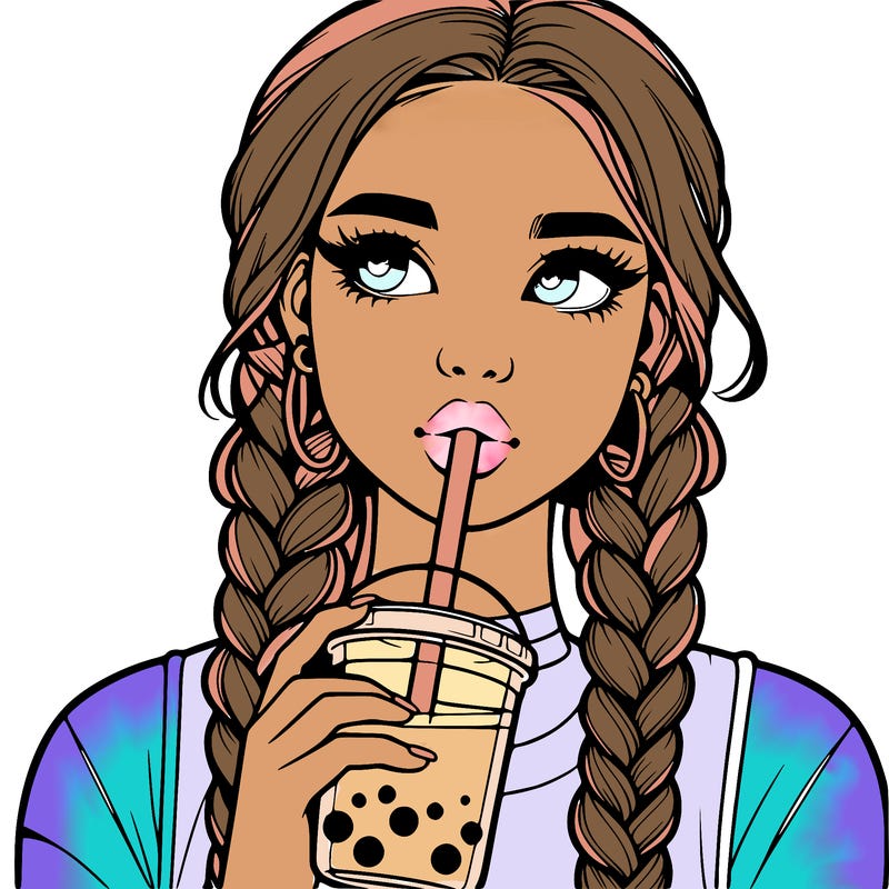 realistic girl with braided hair drinking boba