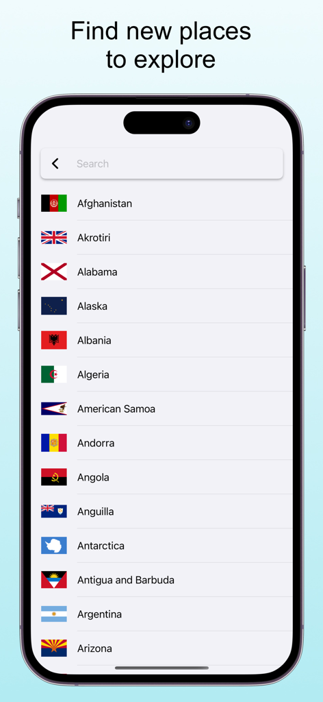 TrueWorld Maps: Country Facts - Un elenco ricercabile di paesi e territori del mondo con le loro bandiere nell'app TrueWorld Maps.