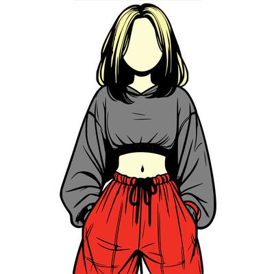 realistic girl faceless with baggy pants and a crop top