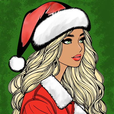 realistic girl in santa hat