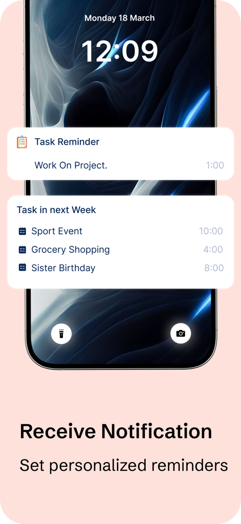 To-Do List - Schedule Planner - Sperrbildschirm eines Smartphones, der Aufgabenerinnerungen und bevorstehende wöchentliche Terminbenachrichtigungen für berufliche und private Termine anzeigt